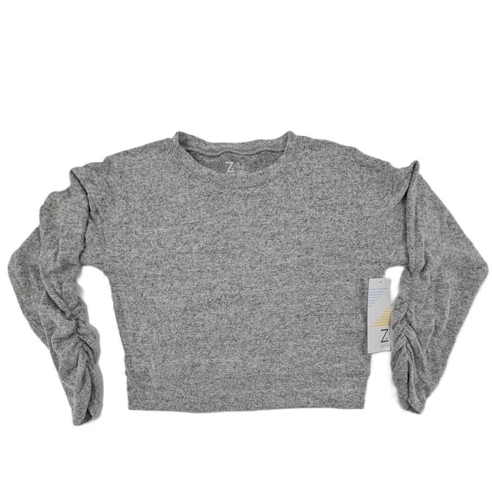 Zella Grey Ruched Long Sleeved Tunic Top Girls Small - 7/8 - Picture 2 of 7
